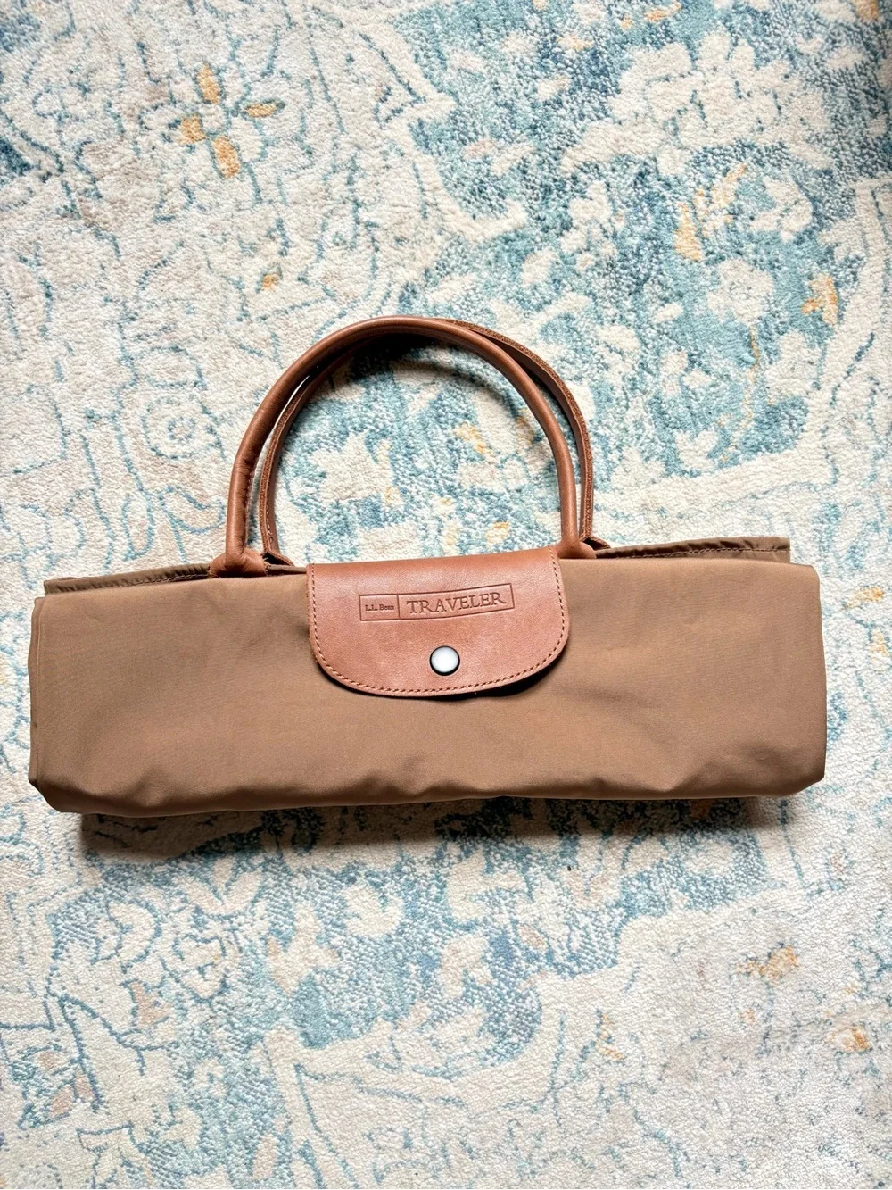 L.L Bean Traveler Roll Up Nylon Bag Packable Longchamp Style Leather Casual